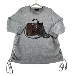 Love + Lace Womens XL Gray Sweater Studded Boots Handbag Side Ruched Drawstring